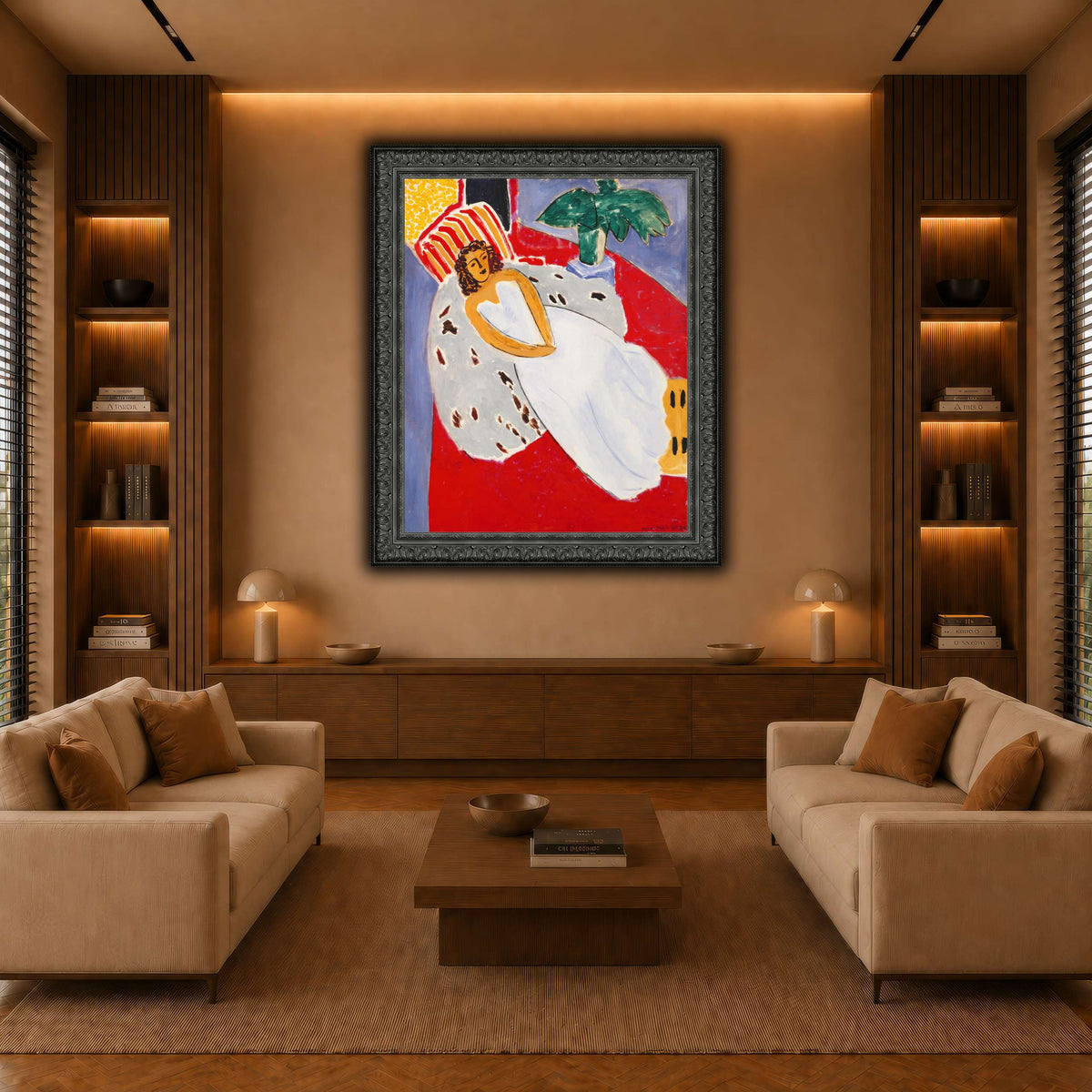 Jeune_Femme_en_blanc,_fond_rouge_Henri_Matisse warm-living-room