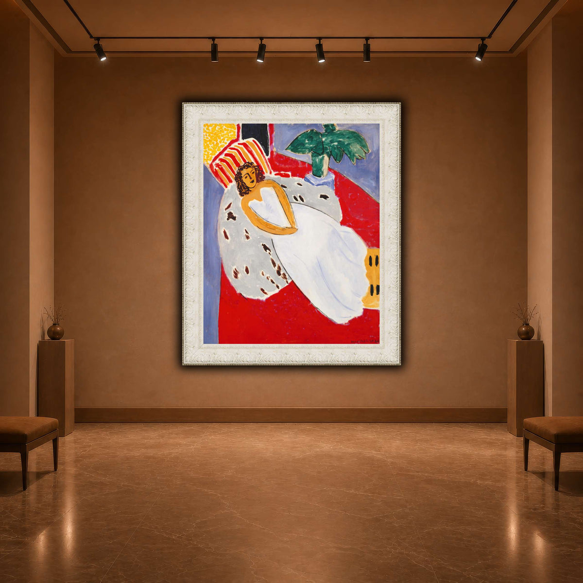 Jeune_Femme_en_blanc,_fond_rouge_Henri_Matisse warm-agallery