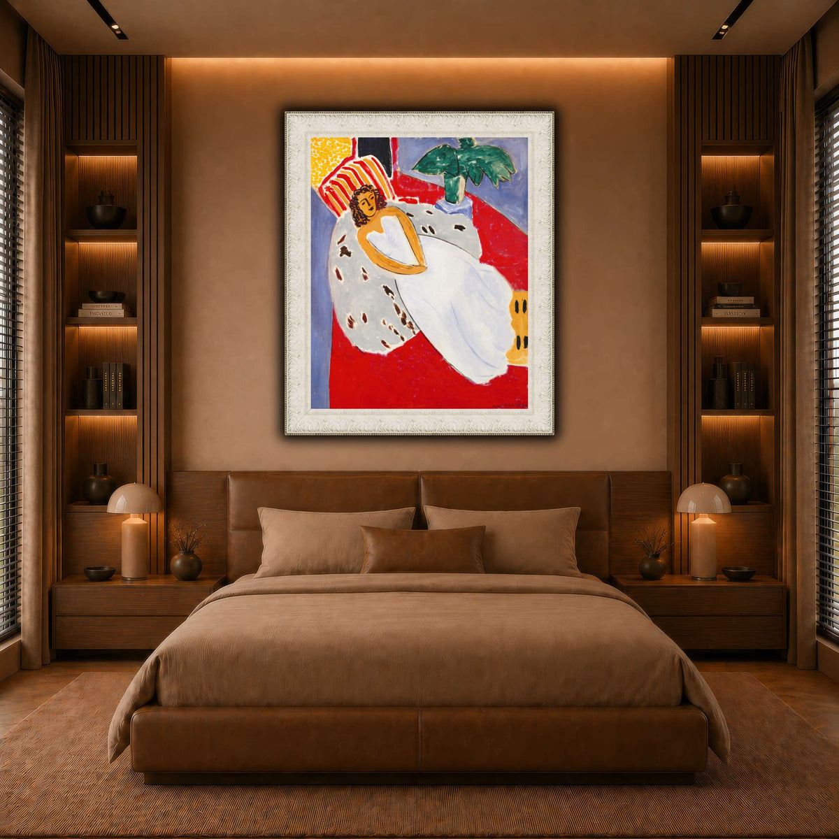 Jeune_Femme_en_blanc,_fond_rouge_Henri_Matisse warm-bedroom