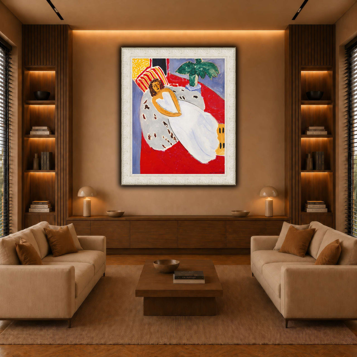 Jeune_Femme_en_blanc,_fond_rouge_Henri_Matisse warm-living-room