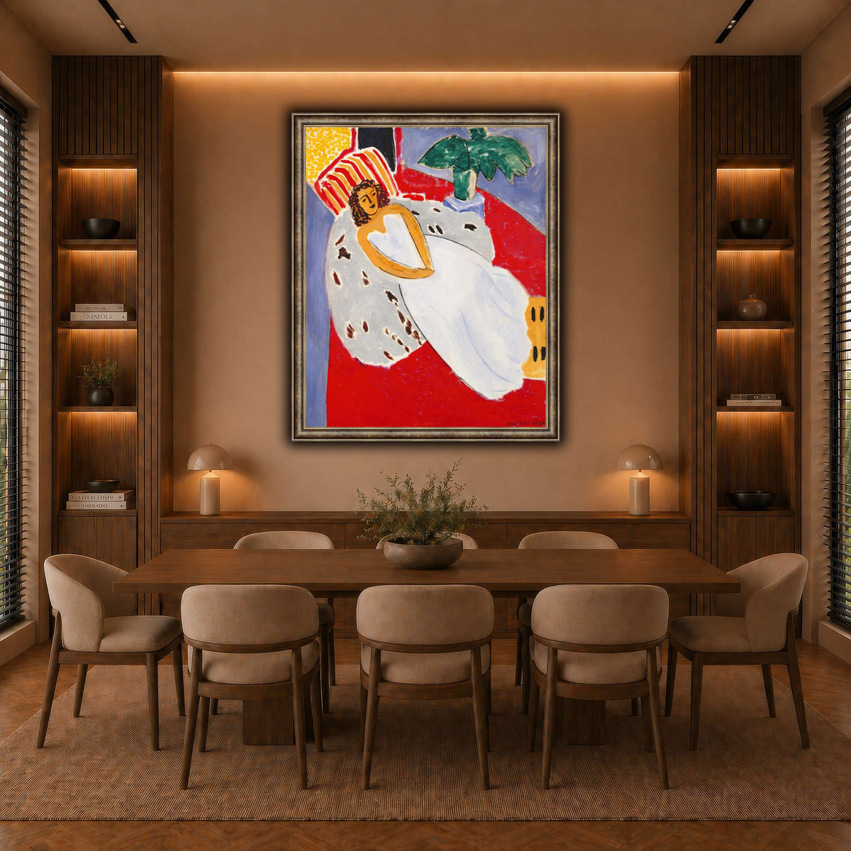 Jeune_Femme_en_blanc,_fond_rouge_Henri_Matisse warm-dining room