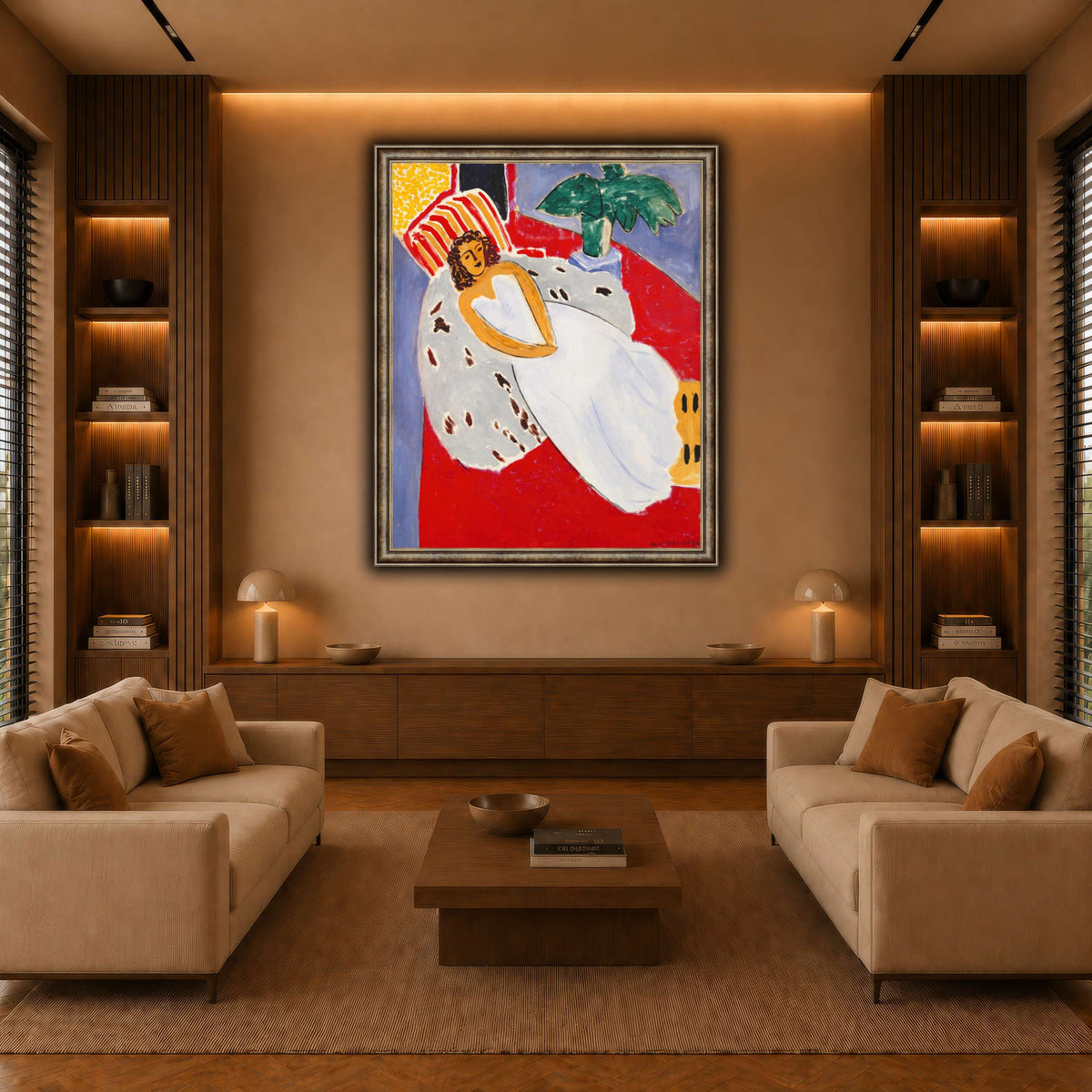 Jeune_Femme_en_blanc,_fond_rouge_Henri_Matisse warm-living-room