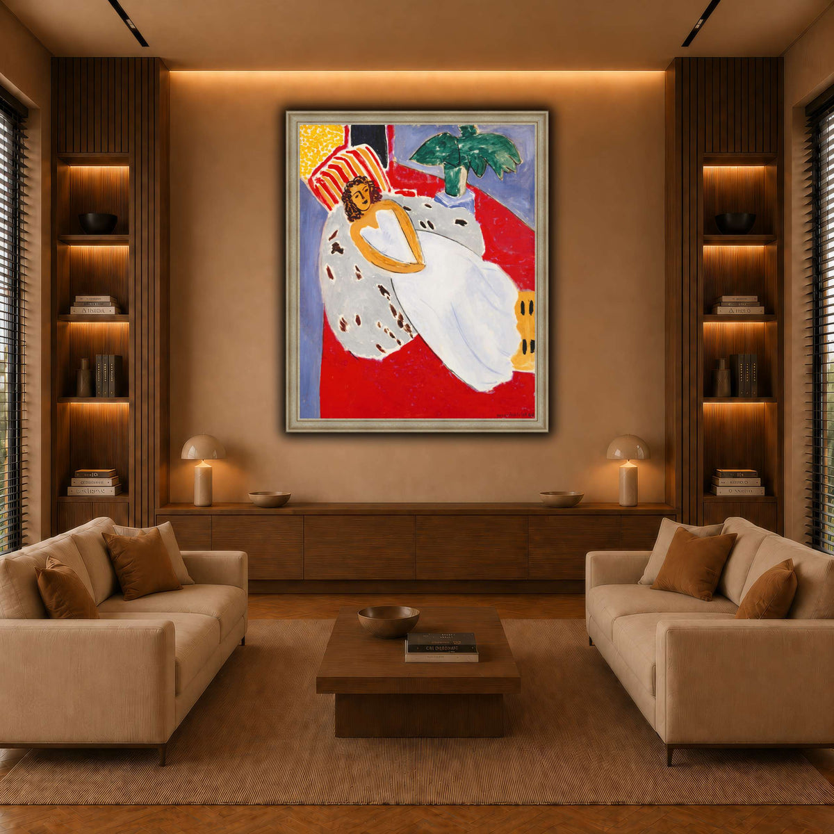 Jeune_Femme_en_blanc,_fond_rouge_Henri_Matisse warm-living-room