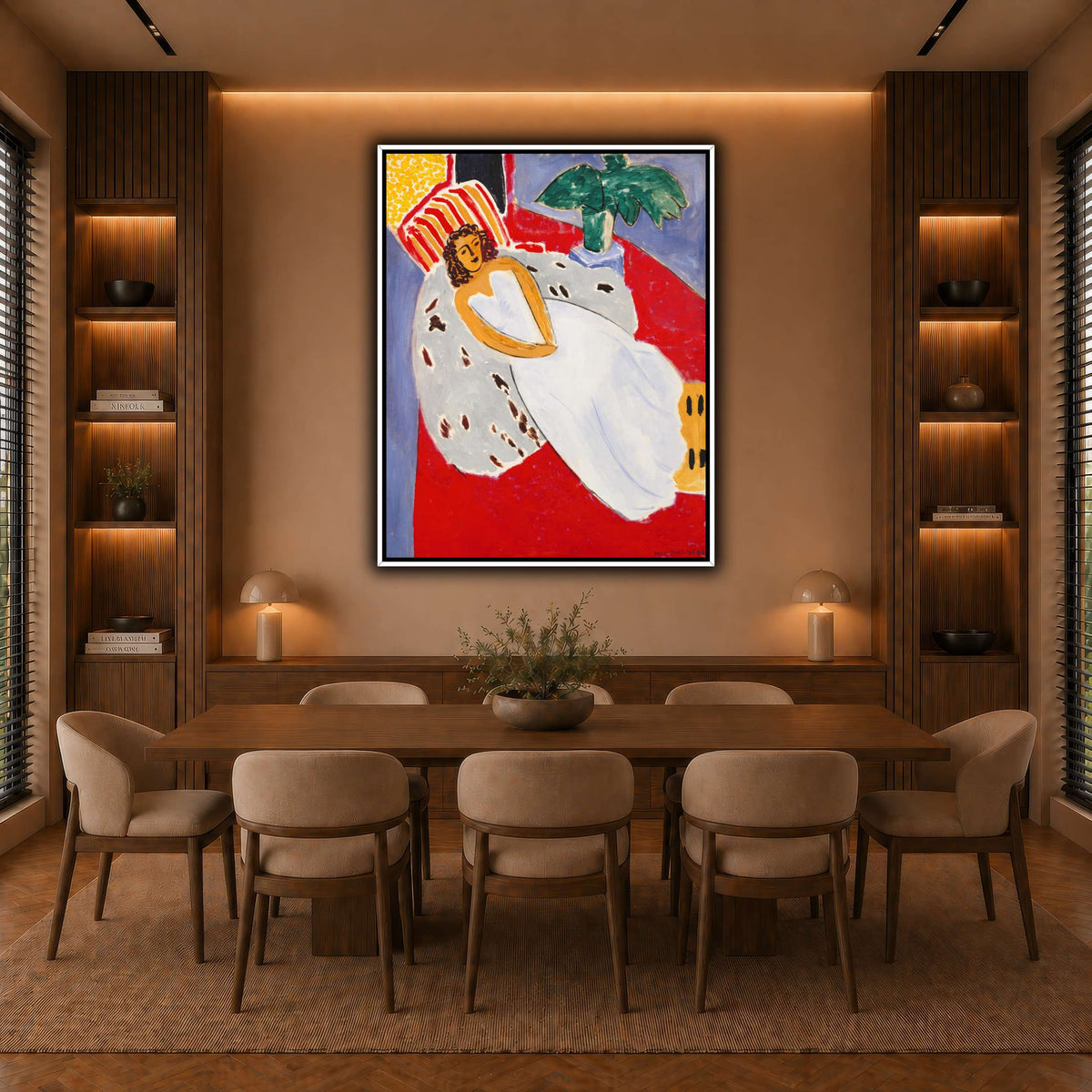 Jeune_Femme_en_blanc,_fond_rouge_Henri_Matisse warm-dining room