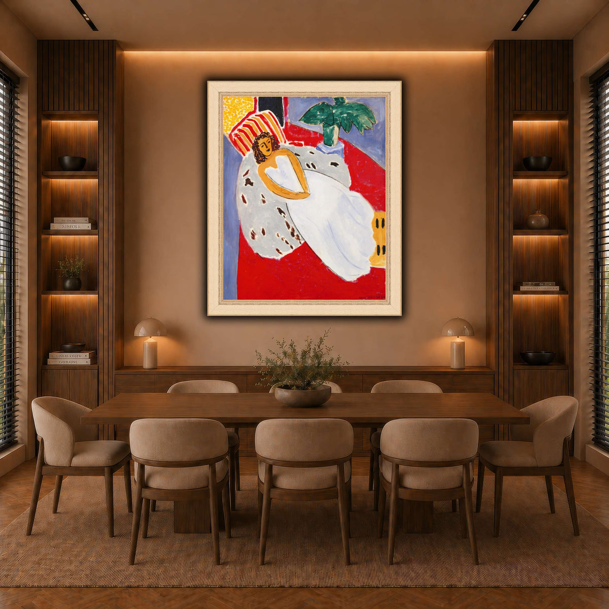 Jeune_Femme_en_blanc,_fond_rouge_Henri_Matisse warm-dining room