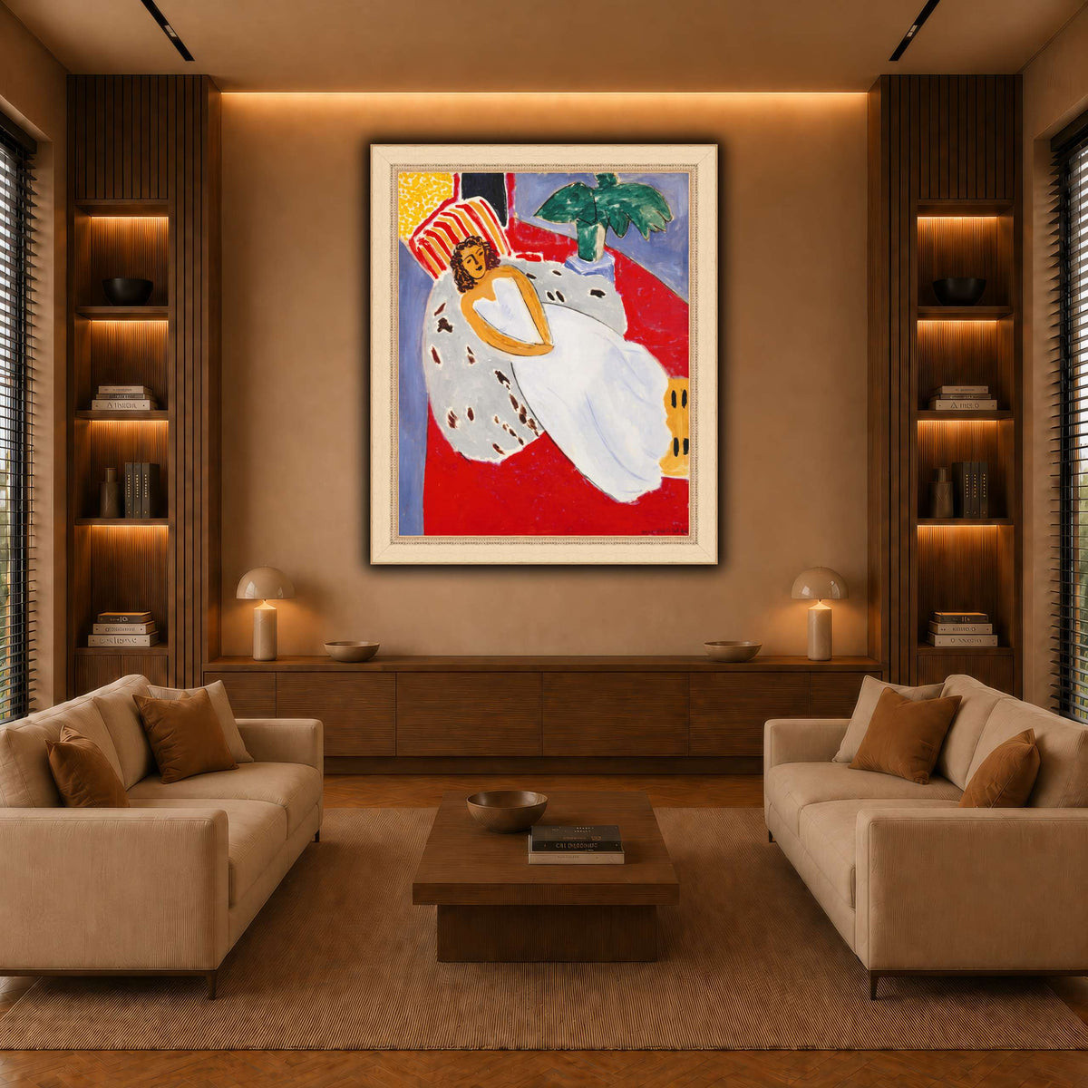 Jeune_Femme_en_blanc,_fond_rouge_Henri_Matisse warm-living-room