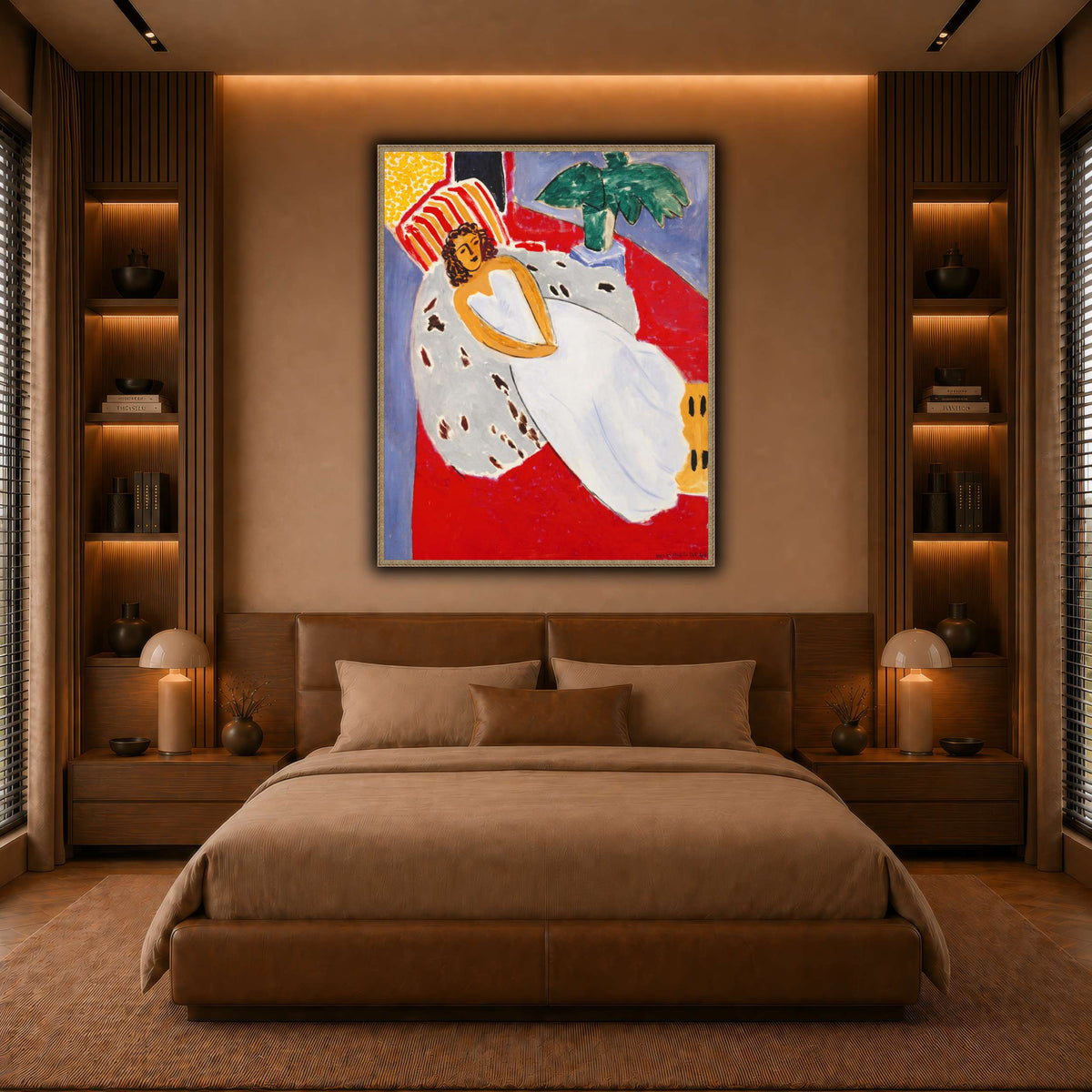 Jeune_Femme_en_blanc,_fond_rouge_Henri_Matisse warm-bedroom