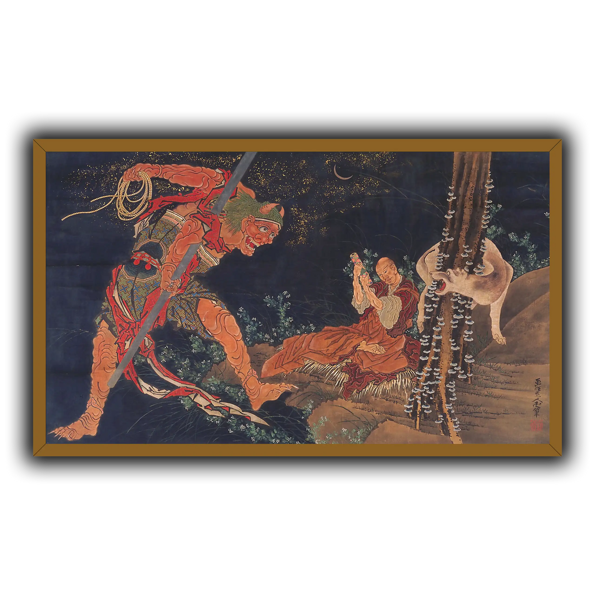 Kobo_Daishi_Practicing_the_Tantra,_with_Demon_and_Wolf_Katsushika Hokusai 