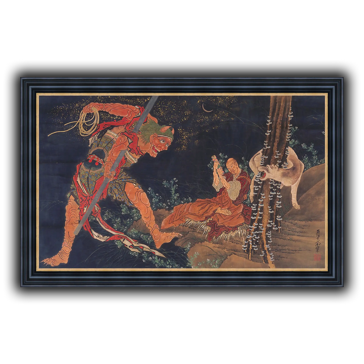 Kobo_Daishi_Practicing_the_Tantra,_with_Demon_and_Wolf_Katsushika Hokusai 