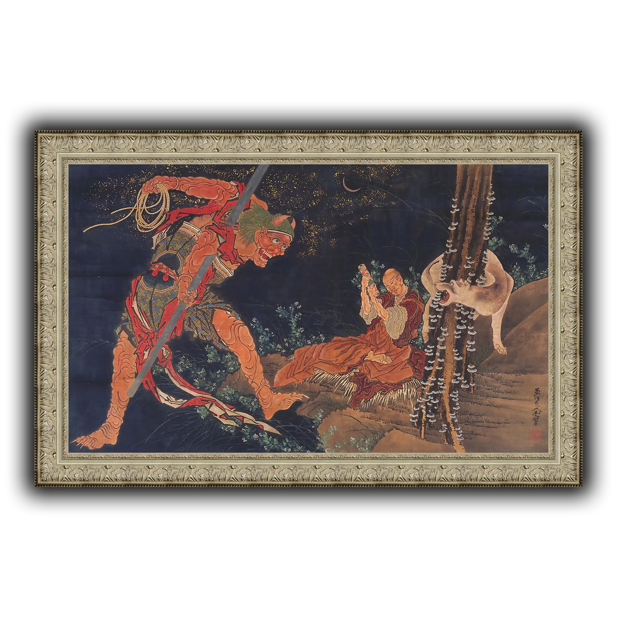 Kobo_Daishi_Practicing_the_Tantra,_with_Demon_and_Wolf_Katsushika Hokusai 