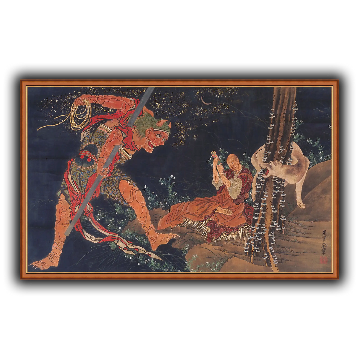 Kobo_Daishi_Practicing_the_Tantra,_with_Demon_and_Wolf_Katsushika Hokusai 