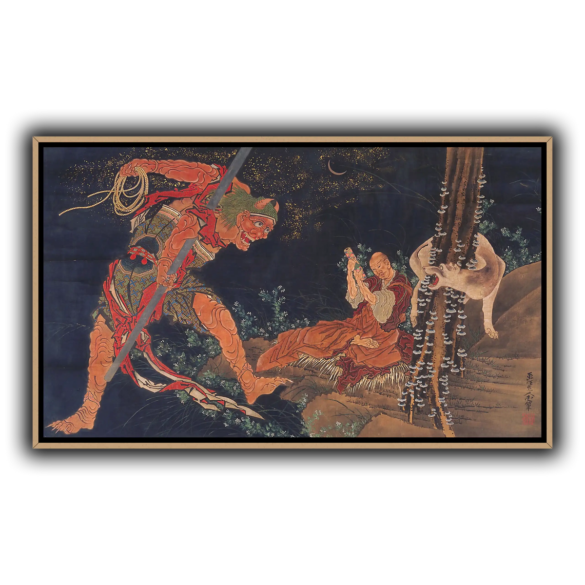 Kobo_Daishi_Practicing_the_Tantra,_with_Demon_and_Wolf_Katsushika Hokusai 