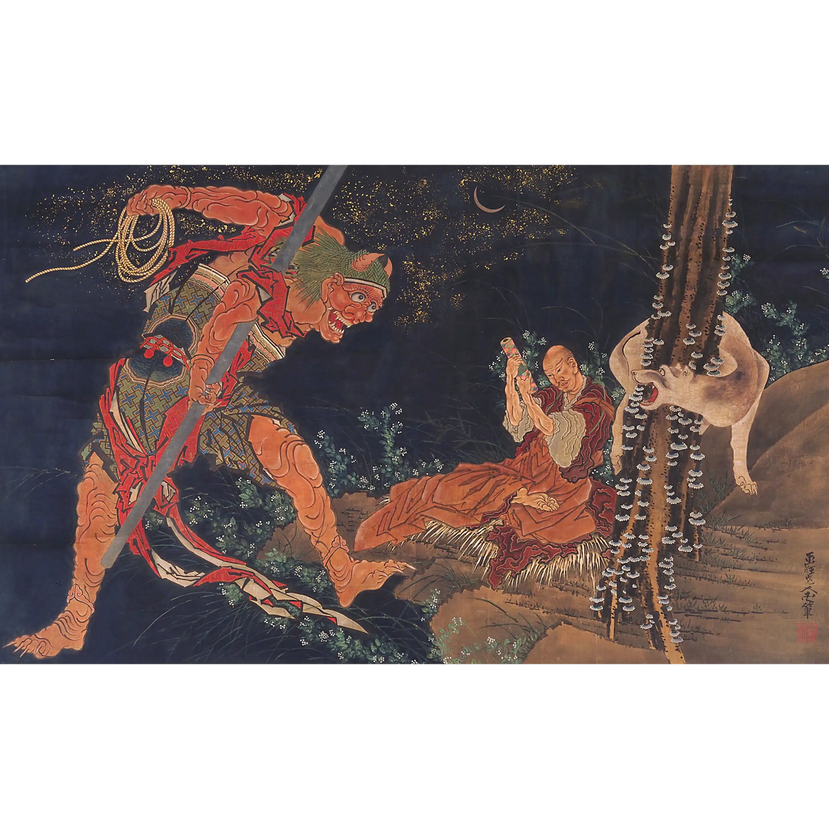 Kobo_Daishi_Practicing_the_Tantra,_with_Demon_and_Wolf_Katsushika Hokusai 