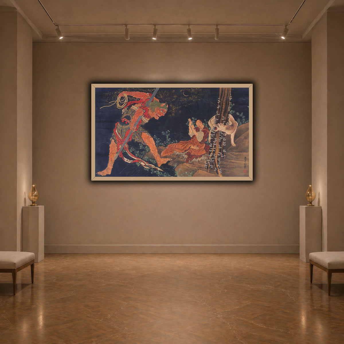 Kobo_Daishi_Practicing_the_Tantra,_with_Demon_and_Wolf_Katsushika Hokusai  dark neutral-agallery