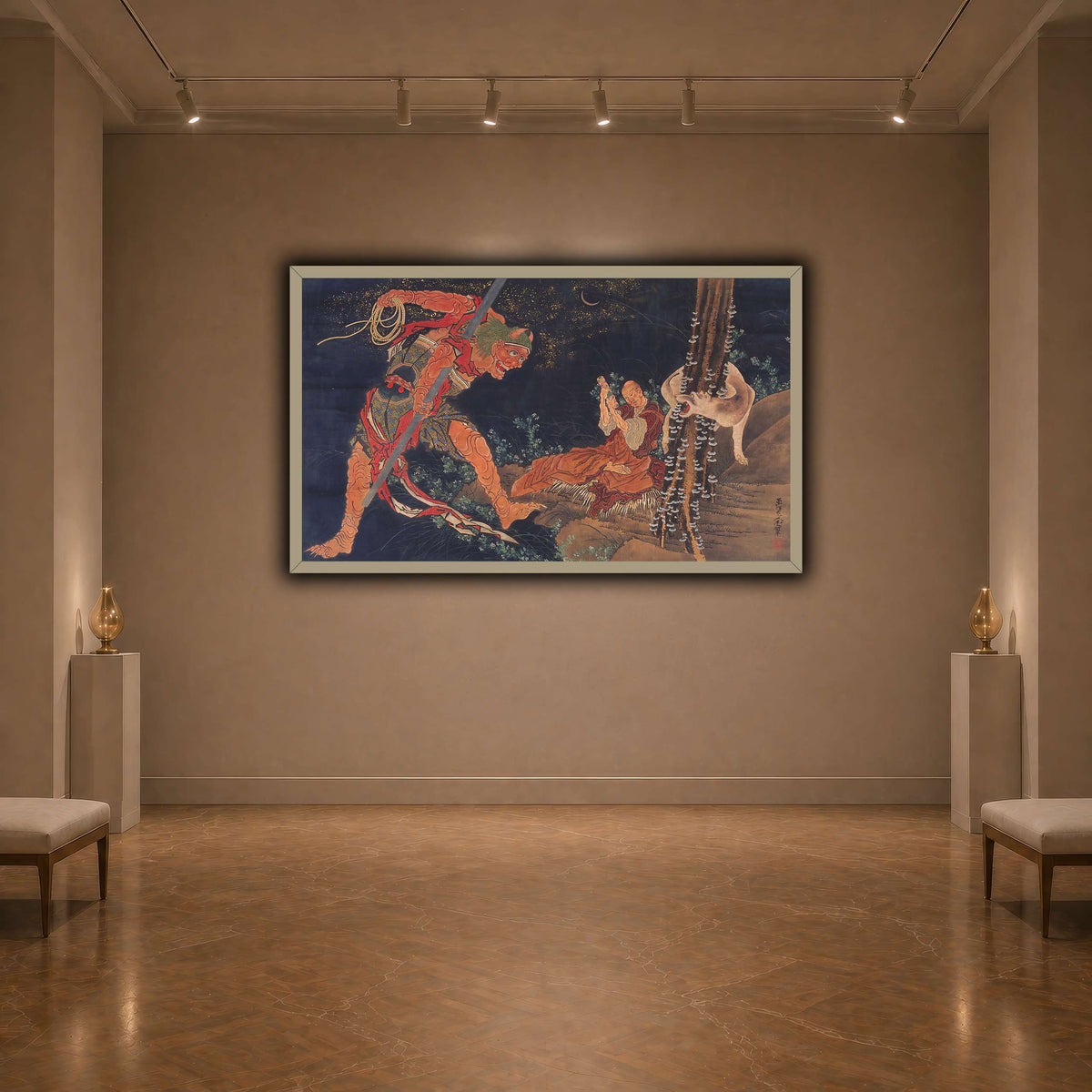 Kobo_Daishi_Practicing_the_Tantra,_with_Demon_and_Wolf_Katsushika Hokusai  dark neutral-agallery