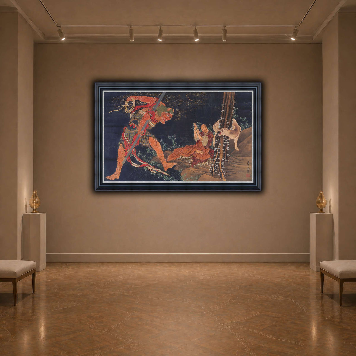 Kobo_Daishi_Practicing_the_Tantra,_with_Demon_and_Wolf_Katsushika Hokusai  dark neutral-agallery