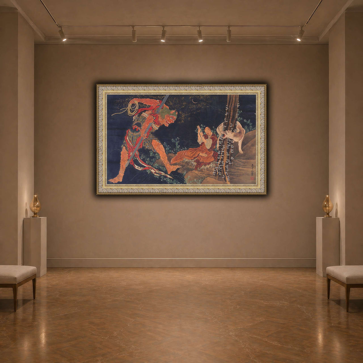 Kobo_Daishi_Practicing_the_Tantra,_with_Demon_and_Wolf_Katsushika Hokusai  dark neutral-agallery