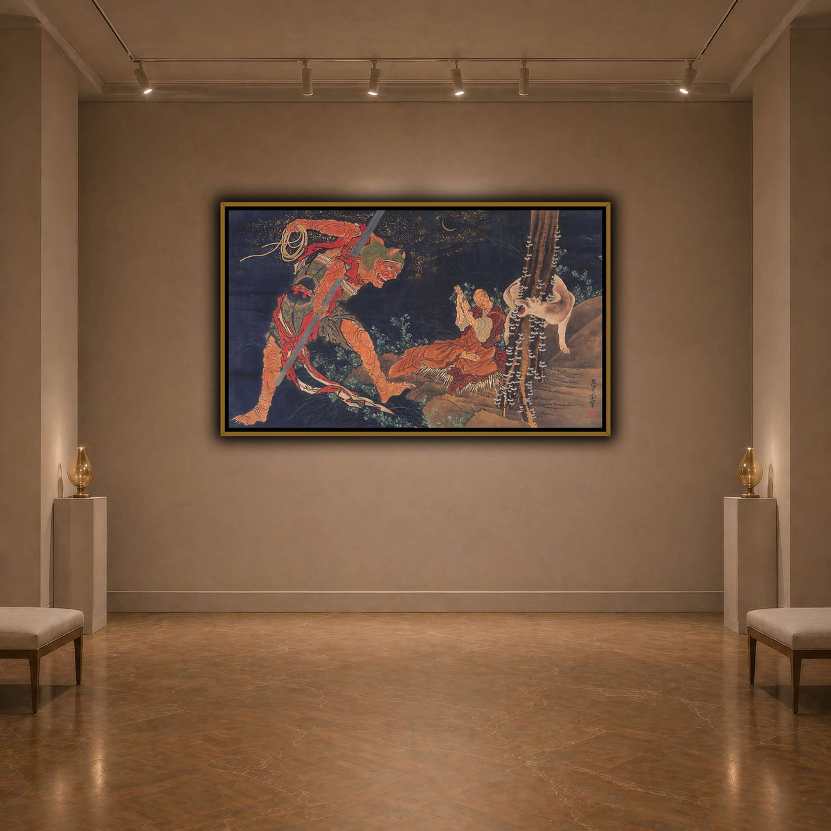 Kobo_Daishi_Practicing_the_Tantra,_with_Demon_and_Wolf_Katsushika Hokusai  dark neutral-agallery