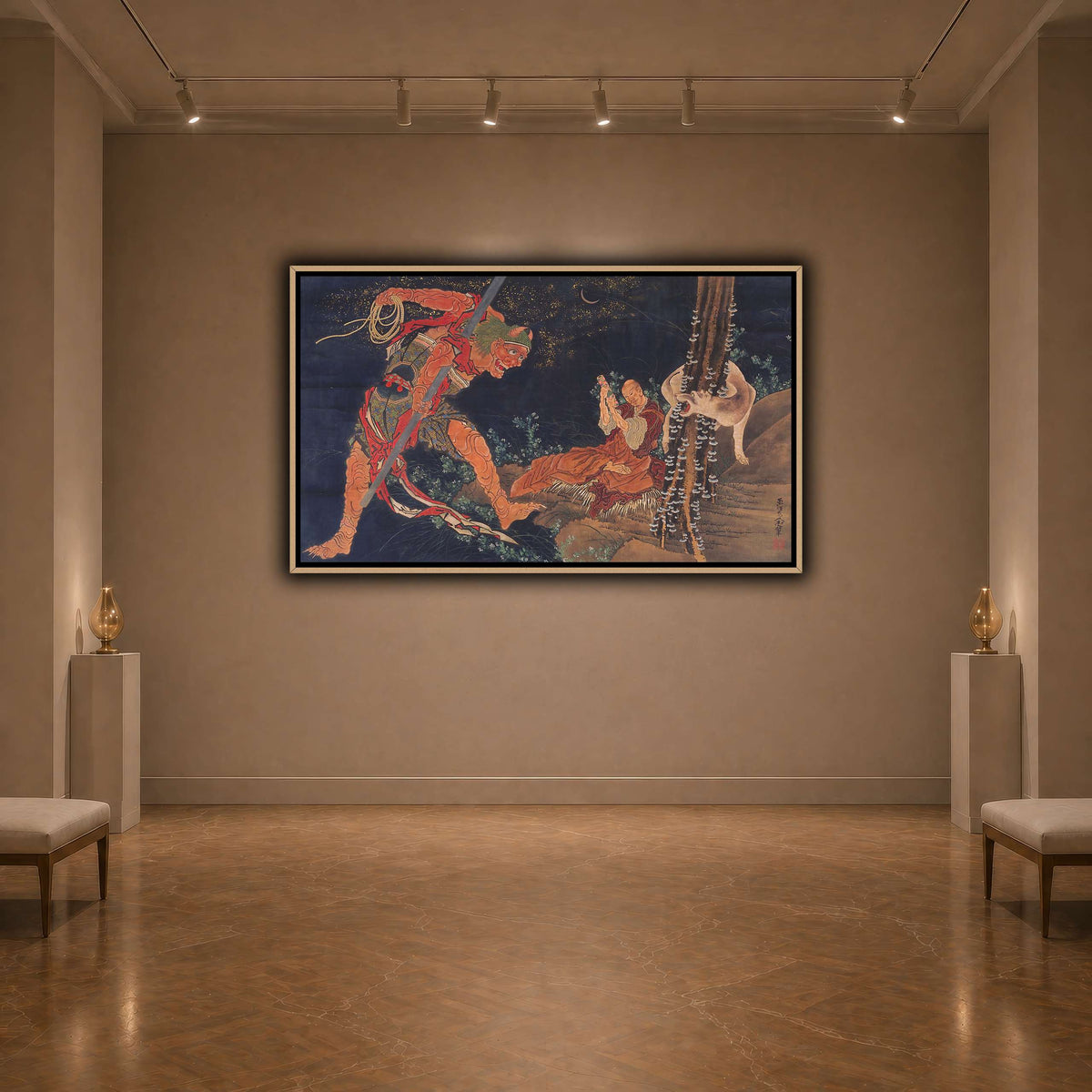 Kobo_Daishi_Practicing_the_Tantra,_with_Demon_and_Wolf_Katsushika Hokusai  dark neutral-agallery