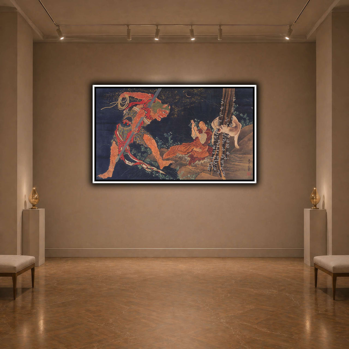 Kobo_Daishi_Practicing_the_Tantra,_with_Demon_and_Wolf_Katsushika Hokusai  dark neutral-agallery