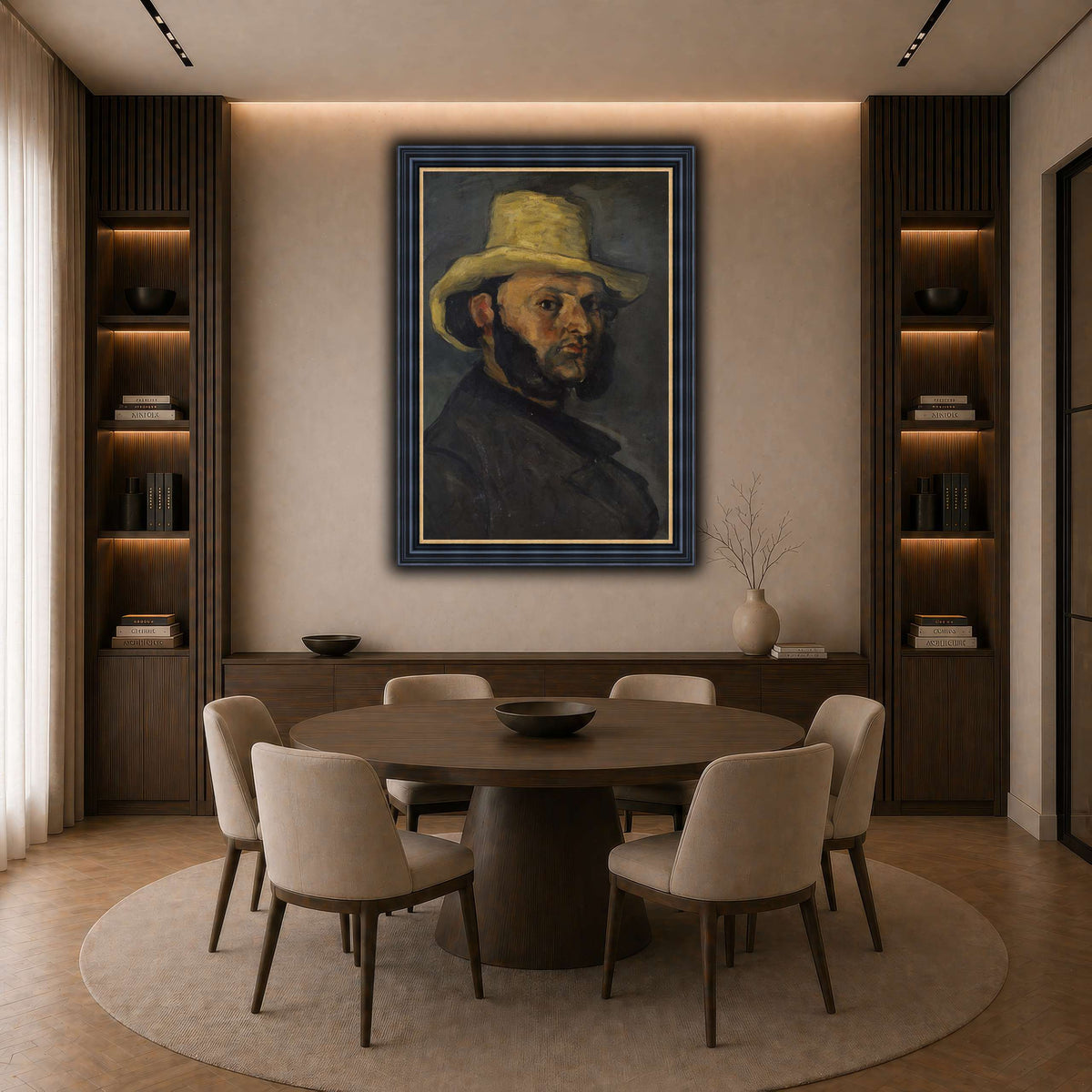 L'Homme_au_chapeau_de_paille,_Paul_Cezanne dark neutral-dining room