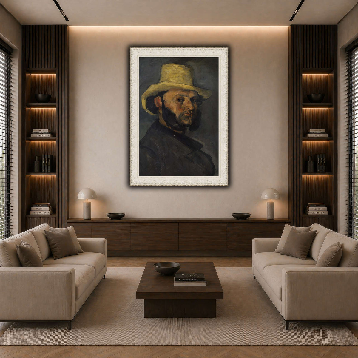 L'Homme_au_chapeau_de_paille,_Paul_Cezanne dark neutral-living room