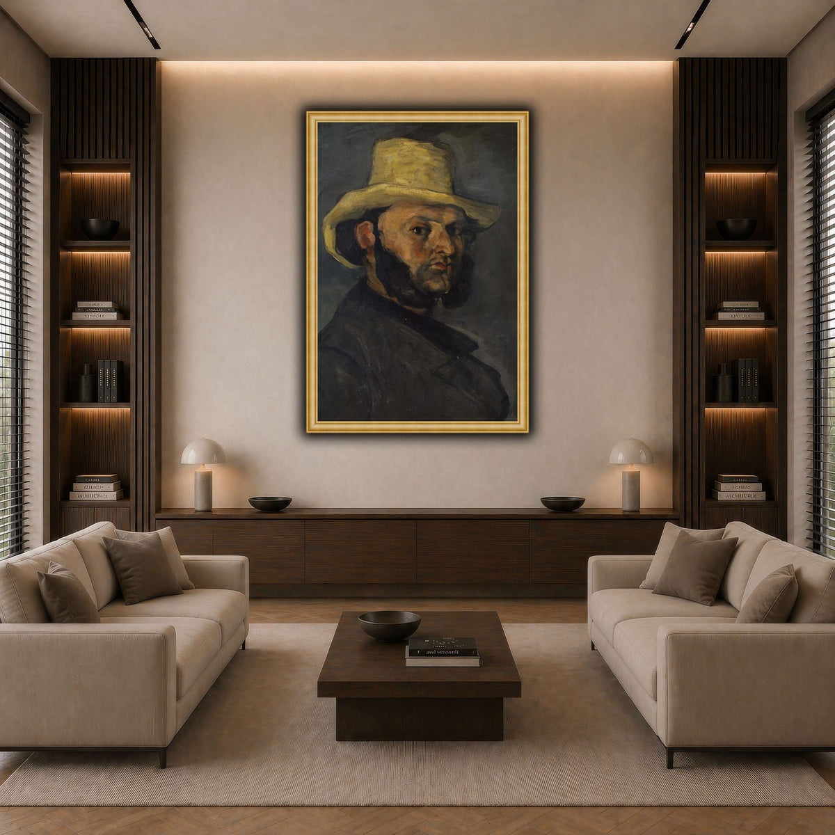 L'Homme_au_chapeau_de_paille,_Paul_Cezanne dark neutral-living room