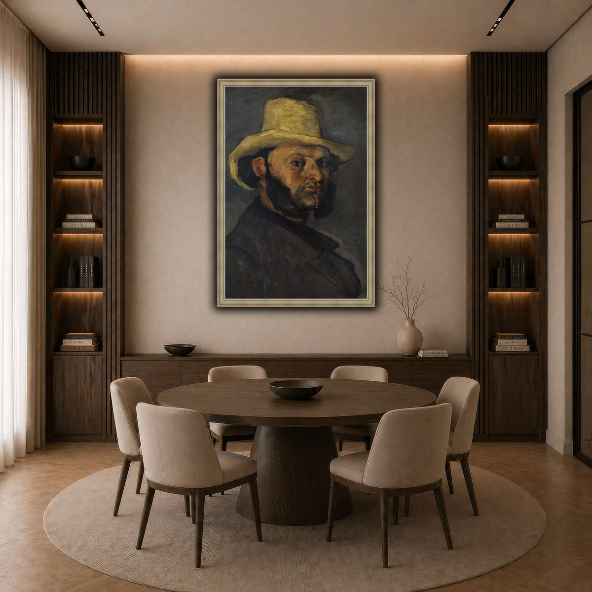 L'Homme_au_chapeau_de_paille,_Paul_Cezanne dark neutral-dining room