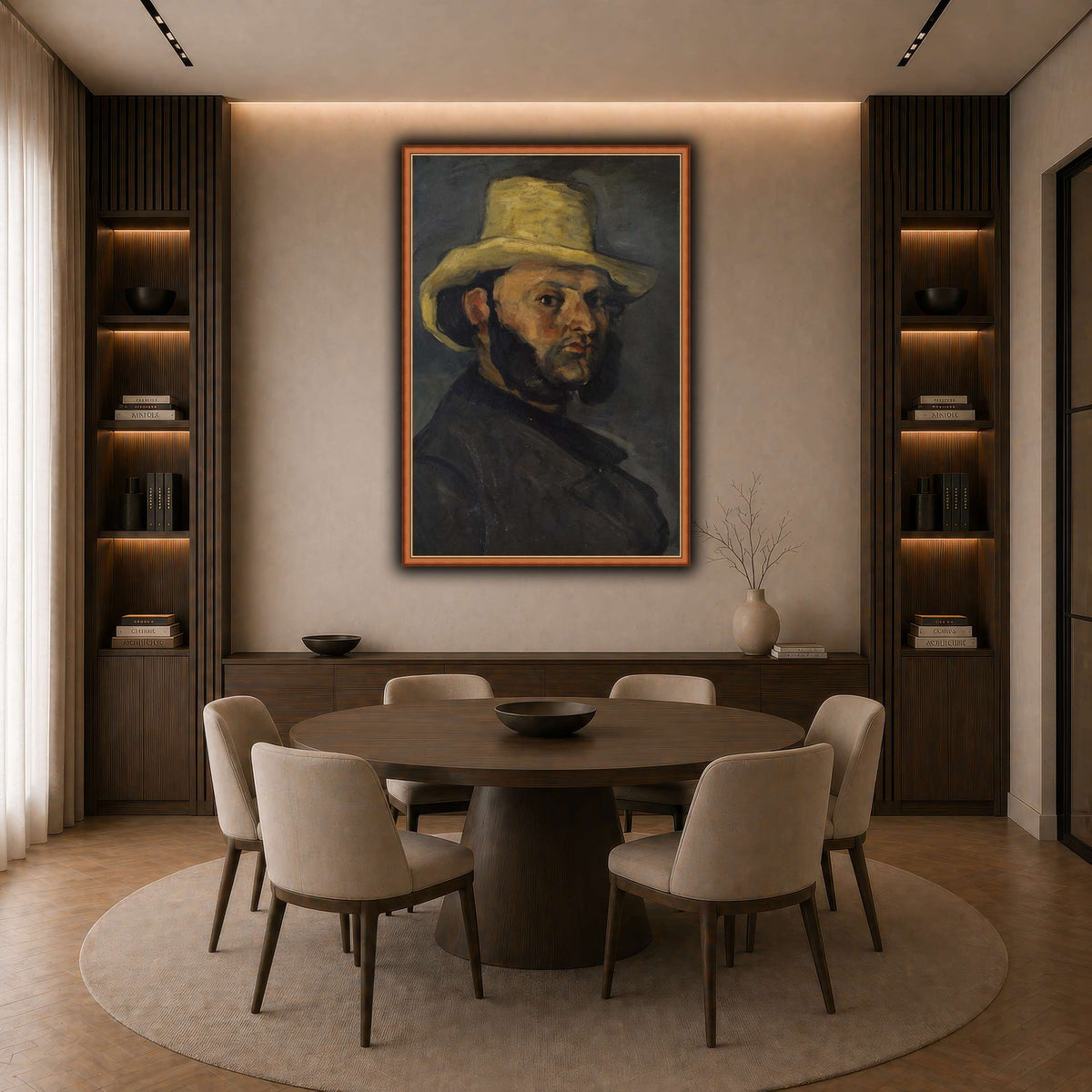 L'Homme_au_chapeau_de_paille,_Paul_Cezanne dark neutral-dining room