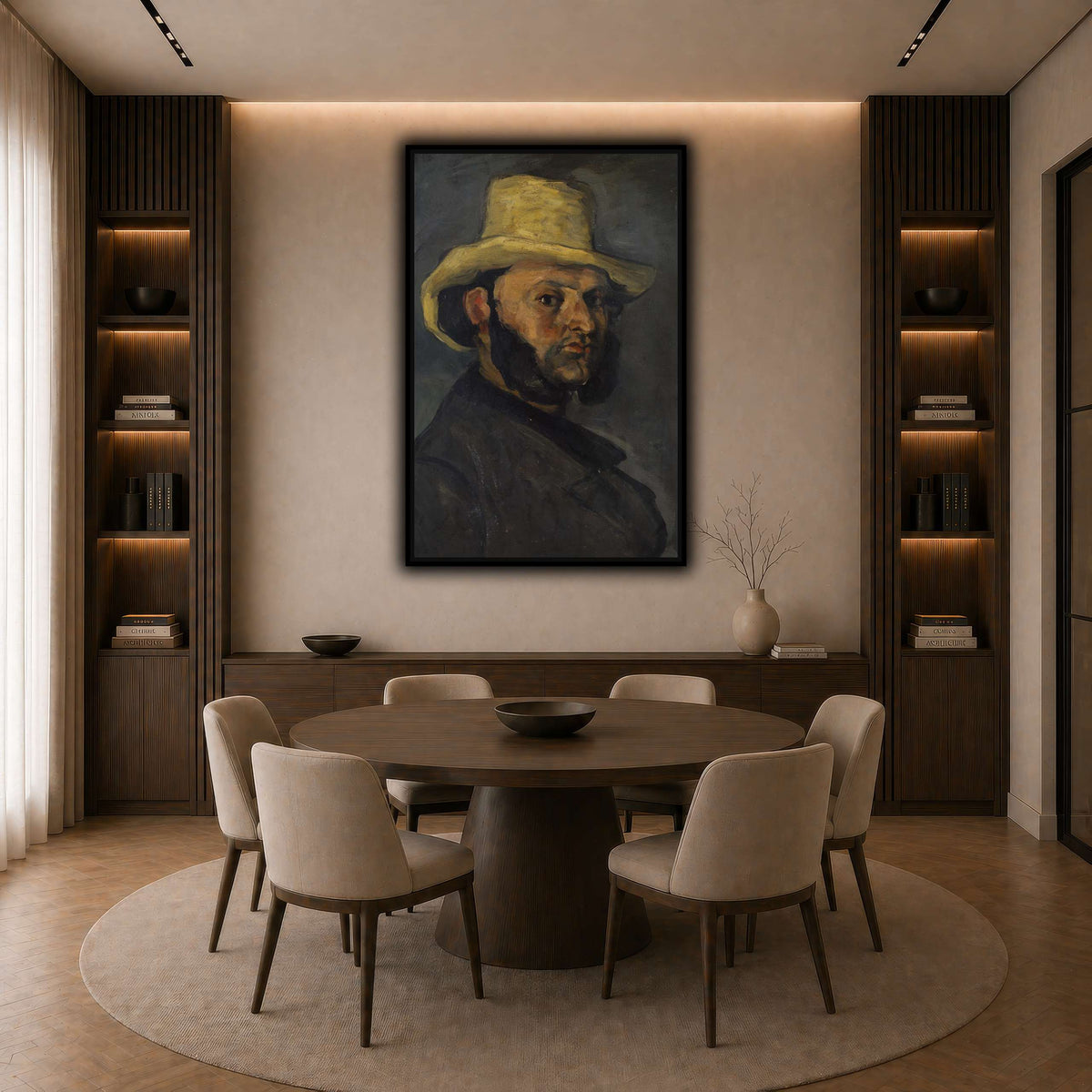 L'Homme_au_chapeau_de_paille,_Paul_Cezanne dark neutral-dining room