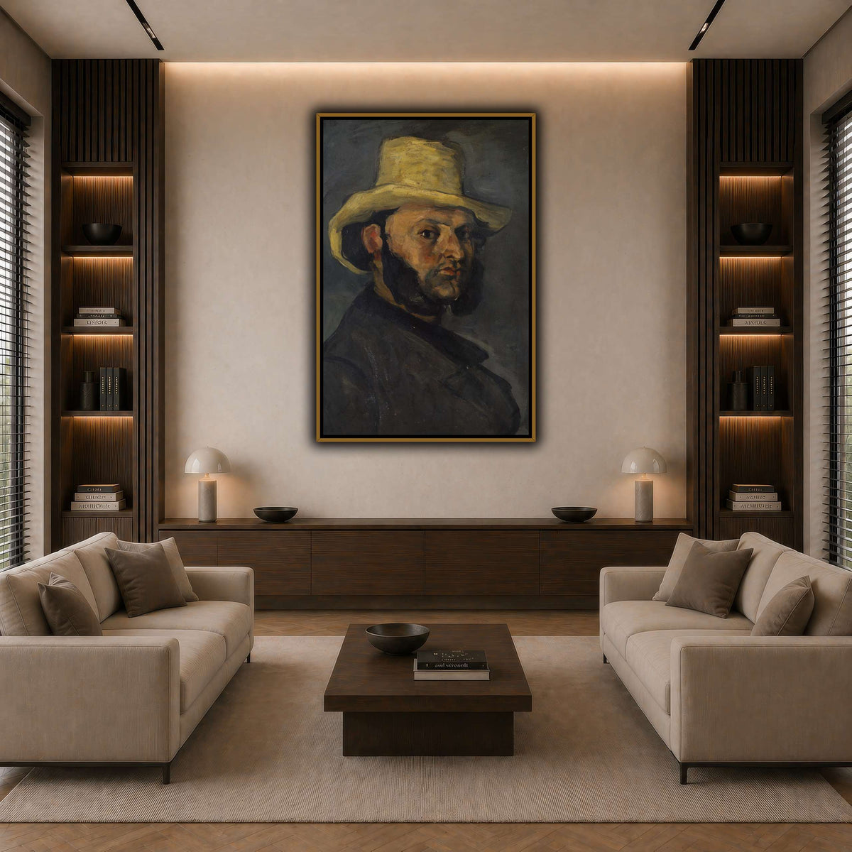 L'Homme_au_chapeau_de_paille,_Paul_Cezanne dark neutral-living room