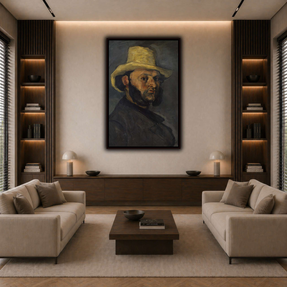 L'Homme_au_chapeau_de_paille,_Paul_Cezanne dark neutral-living room
