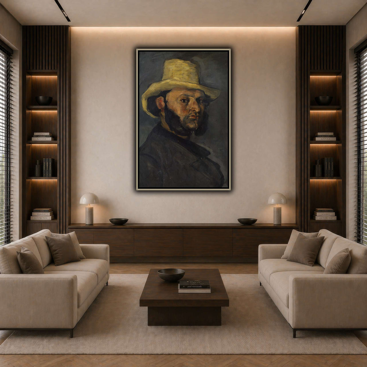 L'Homme_au_chapeau_de_paille,_Paul_Cezanne dark neutral-living room