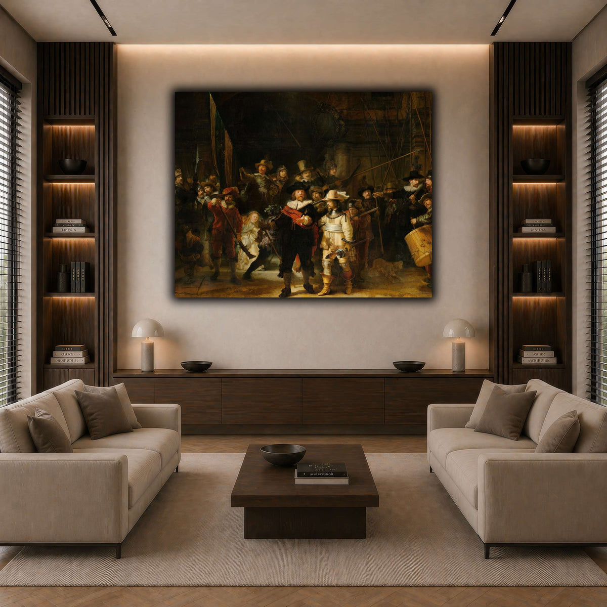 La_ronda_de_noche,_por_Rembrandt-van-Rijn dark neutral-living room