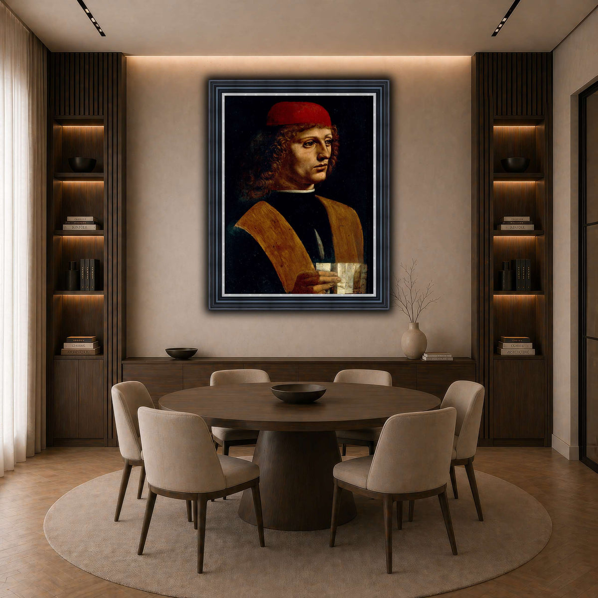 Leonardo_da_Vinci_-_Portrait_of_a_Musician_-_Pinacoteca_Ambrosiana dark neutral-dining room
