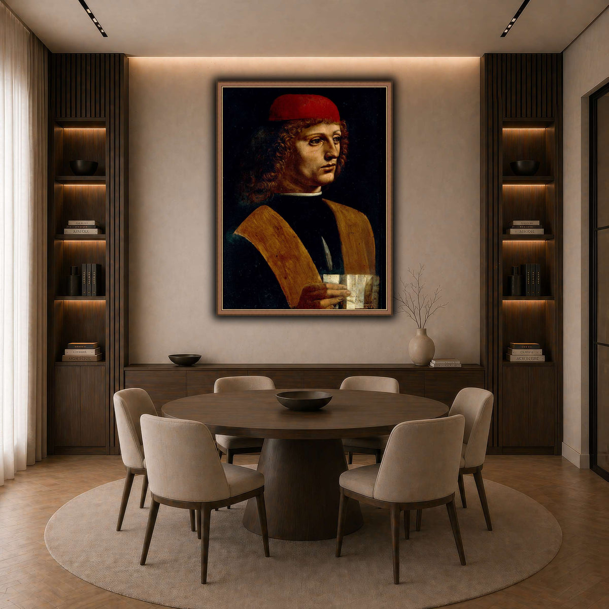 Leonardo_da_Vinci_-_Portrait_of_a_Musician_-_Pinacoteca_Ambrosiana dark neutral-dining room