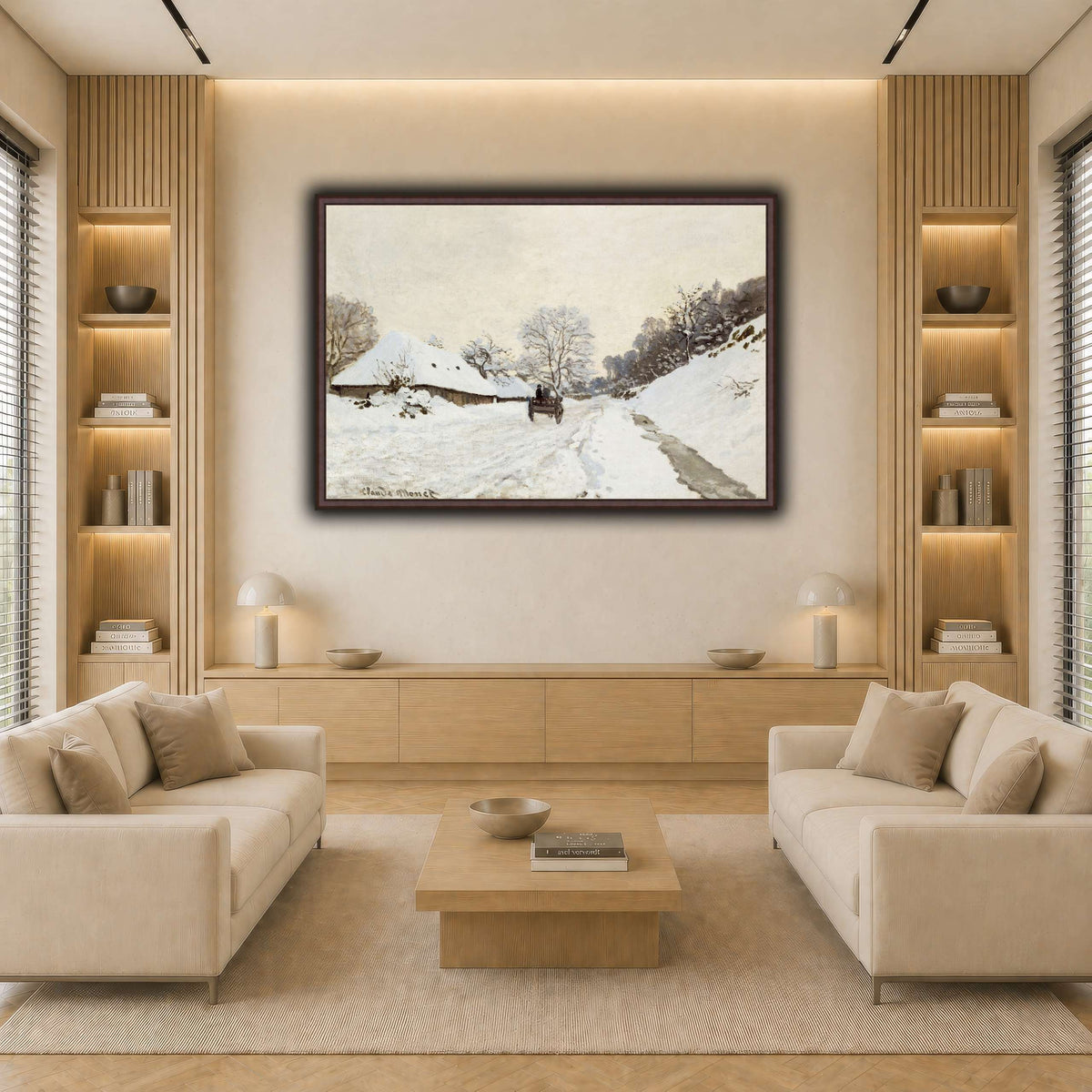 Monet,_A_Cart_on_the_Snowy_Road_at_Honfleur_(1865_or_1867) light neutral-living room