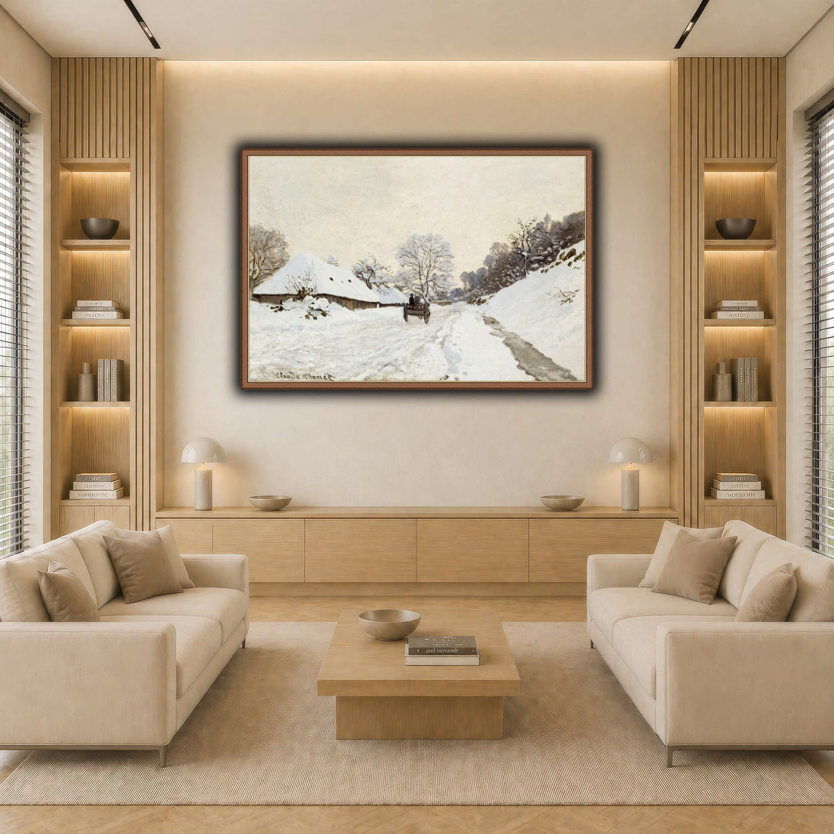 Monet,_A_Cart_on_the_Snowy_Road_at_Honfleur_(1865_or_1867) light neutral-living room