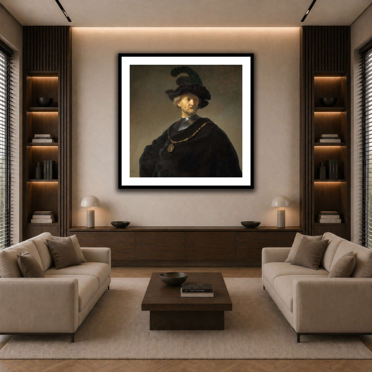 Old-Man-with-a-Gold-Chain_Rembrandt-van-Rijn dark neutral-living room