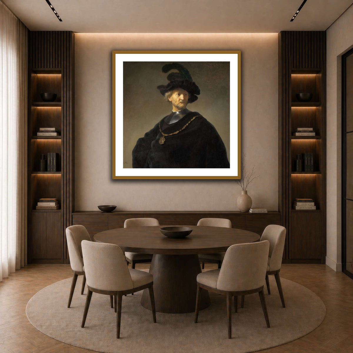 Old-Man-with-a-Gold-Chain_Rembrandt-van-Rijn dark neutral-dining room