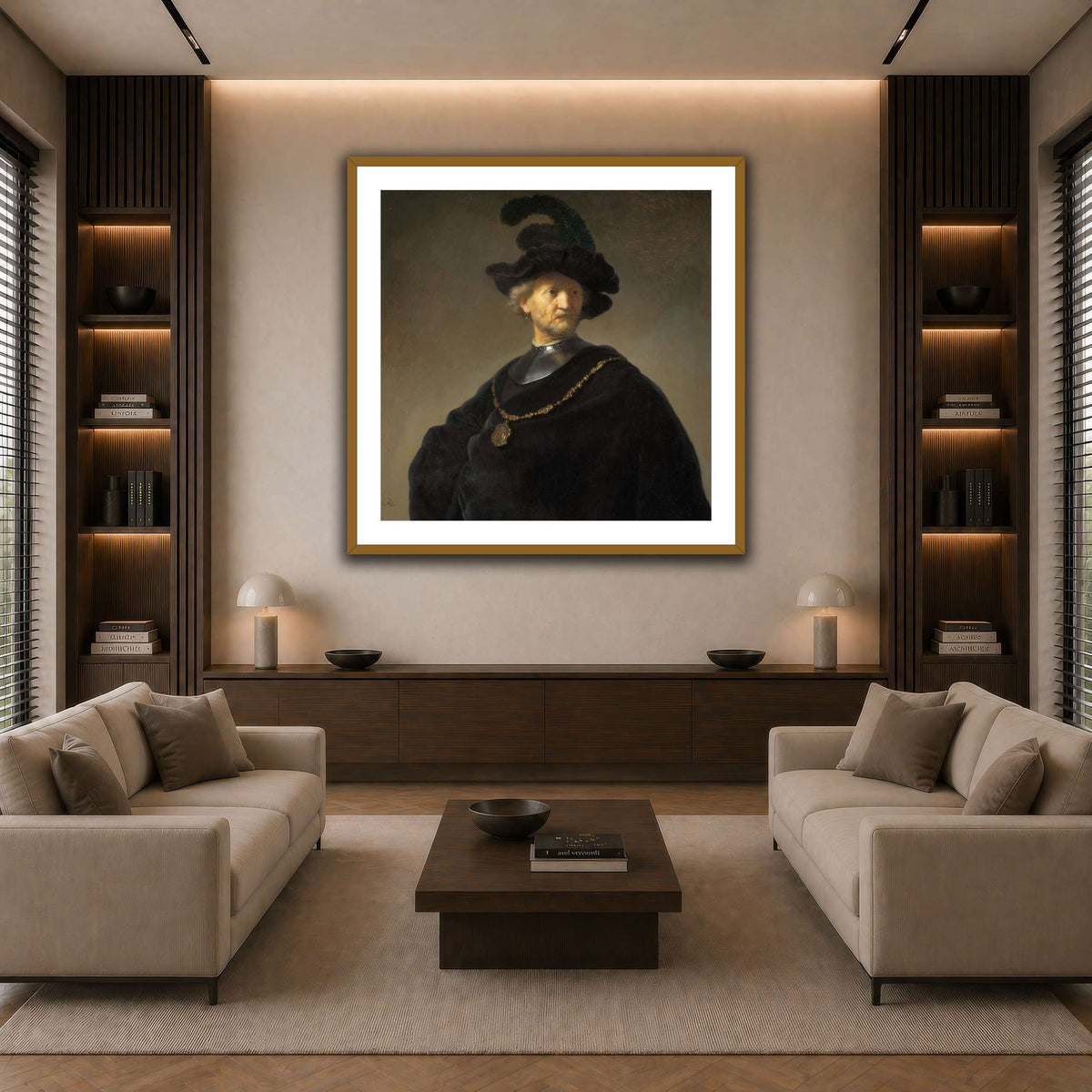 Old-Man-with-a-Gold-Chain_Rembrandt-van-Rijn dark neutral-living room