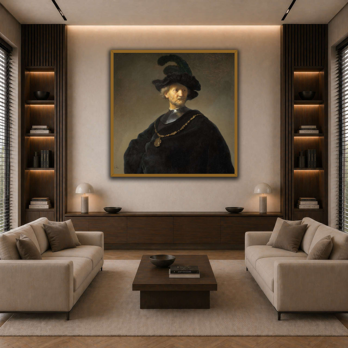 Old-Man-with-a-Gold-Chain_Rembrandt-van-Rijn dark neutral-living room