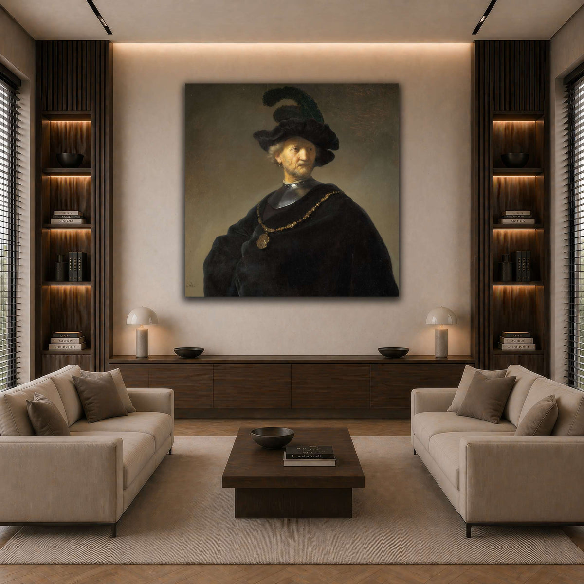 Old-Man-with-a-Gold-Chain_Rembrandt-van-Rijn dark neutral-living room