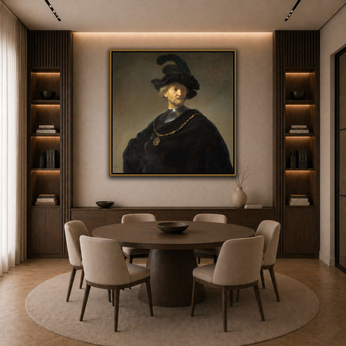 Old-Man-with-a-Gold-Chain_Rembrandt-van-Rijn dark neutral-dining room