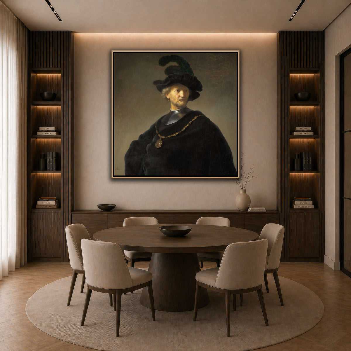 Old-Man-with-a-Gold-Chain_Rembrandt-van-Rijn dark neutral-dining room