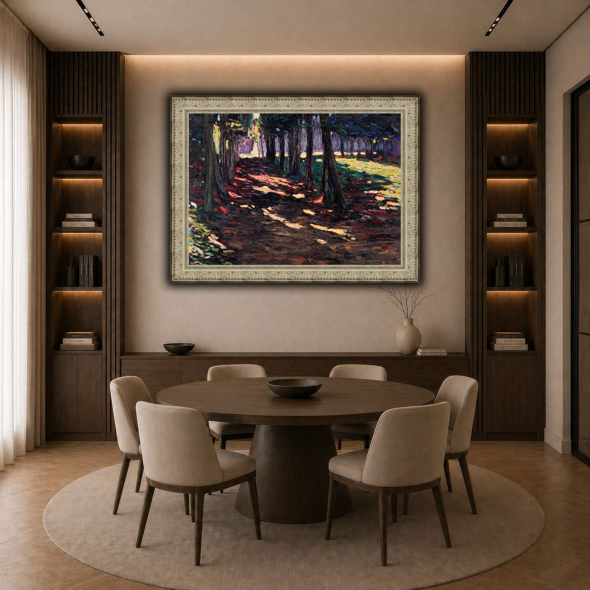 Parc_of_Saint-Cloud,_Shaded_Path_-_Wassily_Kandinsky,_1906 dark neutral-dining room