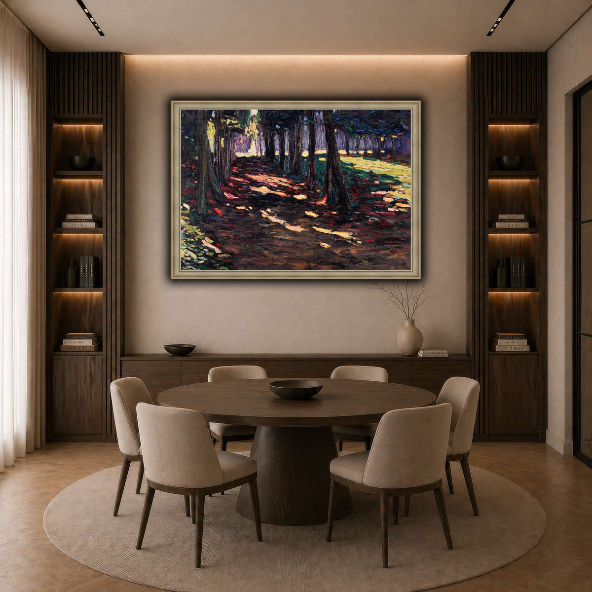 Parc_of_Saint-Cloud,_Shaded_Path_-_Wassily_Kandinsky,_1906 dark neutral-dining room