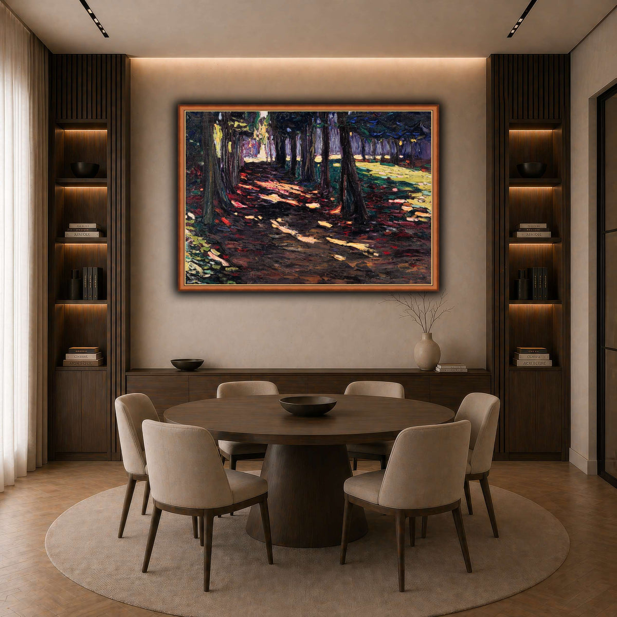 Parc_of_Saint-Cloud,_Shaded_Path_-_Wassily_Kandinsky,_1906 dark neutral-dining room