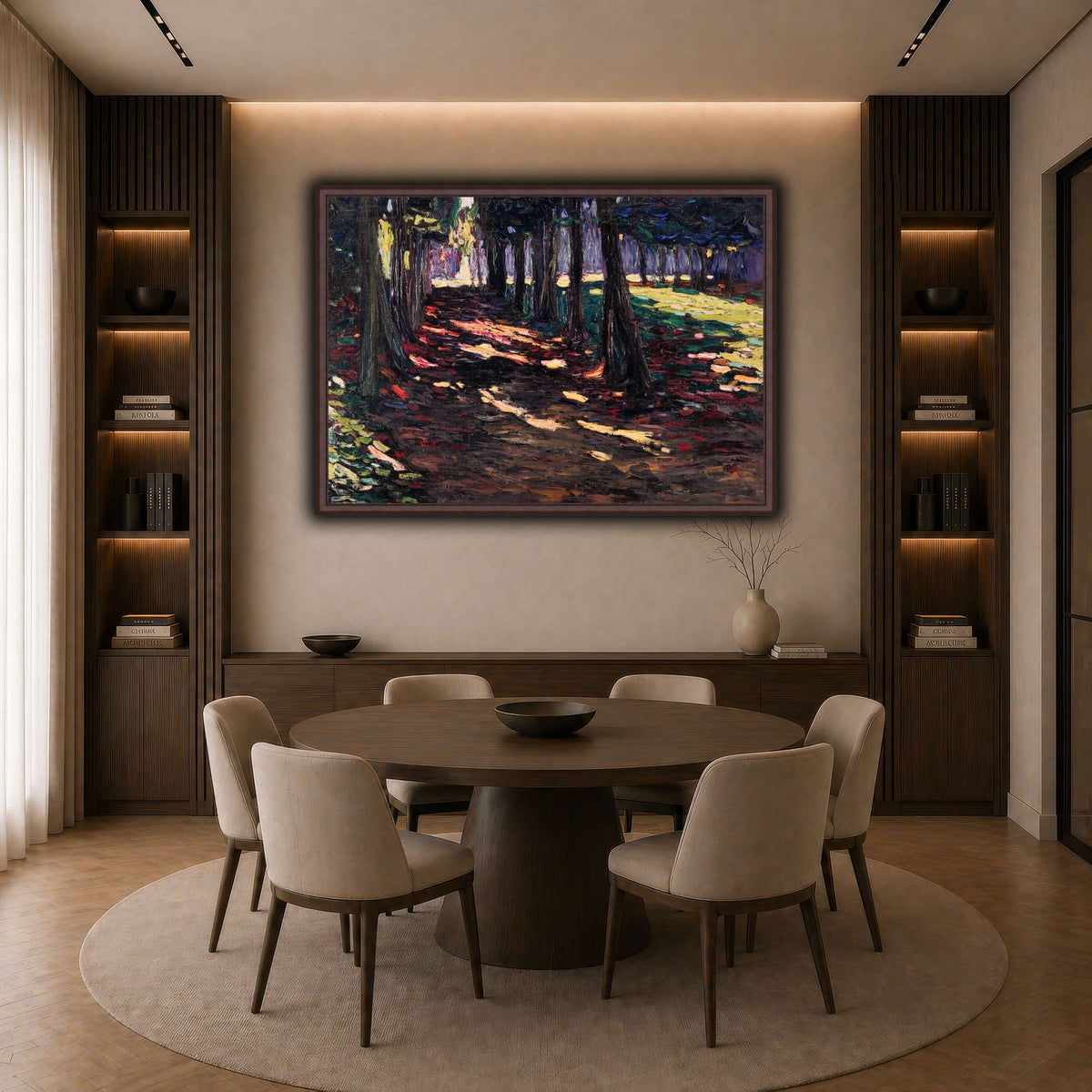 Parc_of_Saint-Cloud,_Shaded_Path_-_Wassily_Kandinsky,_1906 dark neutral-dining room