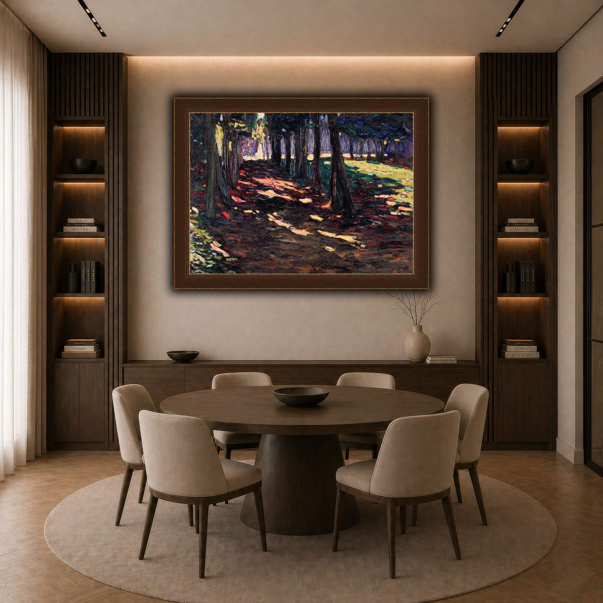 Parc_of_Saint-Cloud,_Shaded_Path_-_Wassily_Kandinsky,_1906 dark neutral-dining room